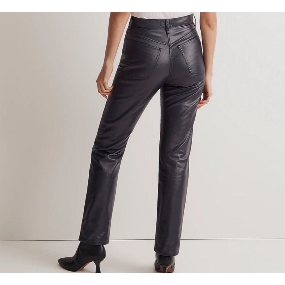 Madewell Jeans Coated Wax 90s Straight High Rise Women 28 Midnight Foil Blue New - Picture 3 of 14